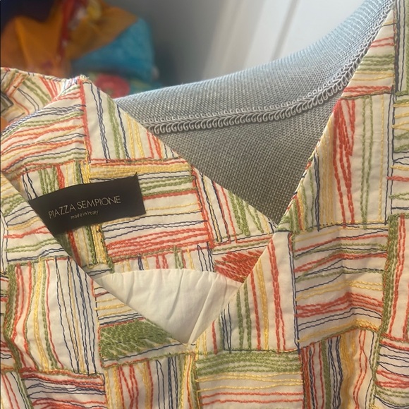 Piazza Sempione Orange and Pink Sleeveless V-Neck A-Line Midi Dress - Picture 6 of 7